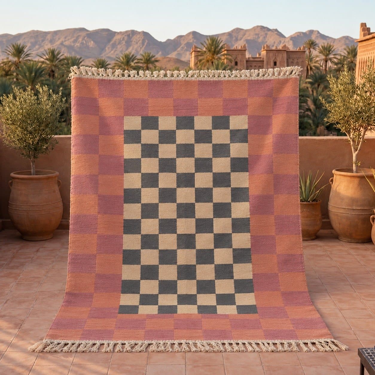 The Checkerboard Rug on a terrace